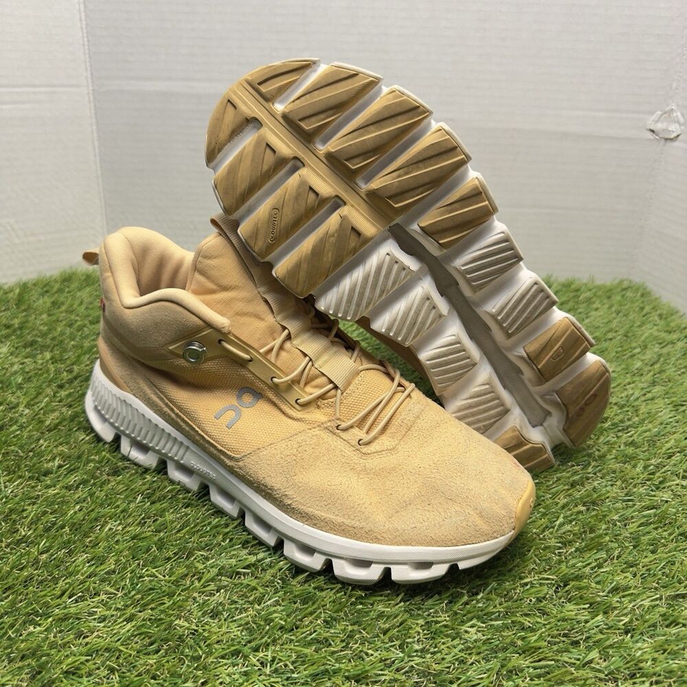On Cloud Hi Monochrome Dune Size 9.5 Women Running Cloudtec Shoes Fast Lacing